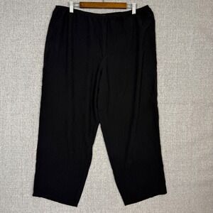 Citron Sz 1X Santa Monica Silk Pants Wide Leg Elastic Waist Black Crop Crepe